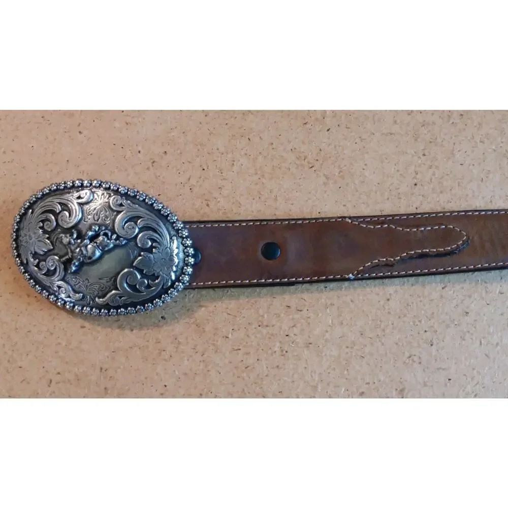Nocona Belt SZ 28 with Buckle Brown Leather Cowgirl Horse Rodeo N4421844